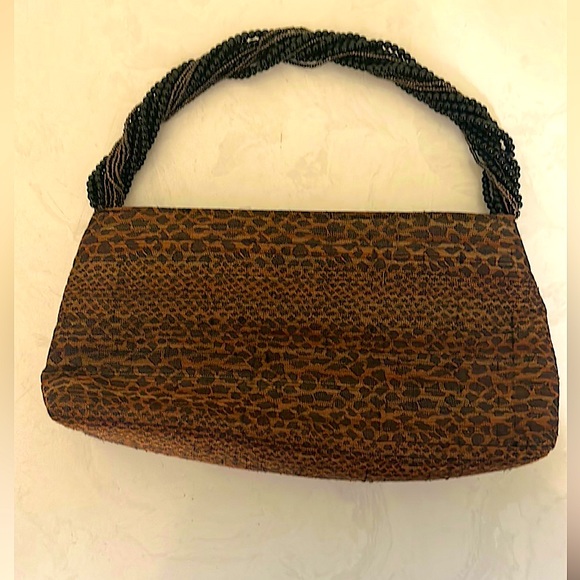 Vintage Inge Christopher Cheetah Print Beaded Handle Brushed Silk Evening Bag - Picture 7 of 7